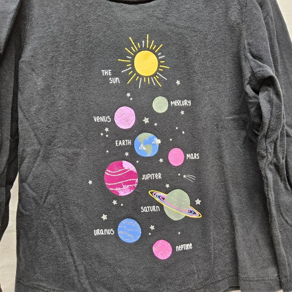 Gap Solar System Graphic T-Shirt Toddler Girls 4T Gray Long Sleeve Cotton Space